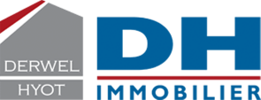 a logo with blue and red text